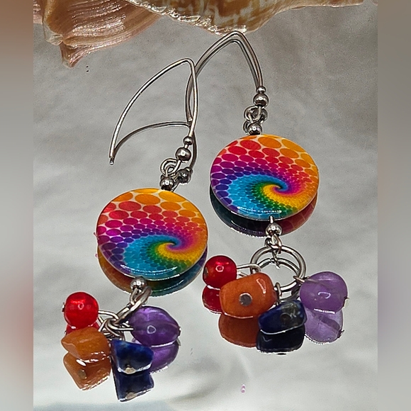 Colorful Swirl Dangle Earrings - Picture 2 of 5